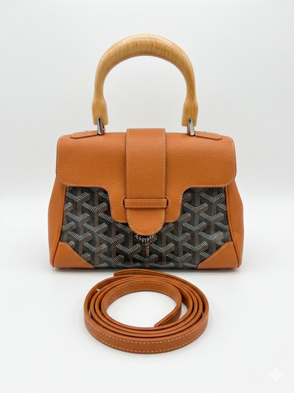 Goyard Tan & Goyardine Canvas Top-Handle Satchel with Wood Handle